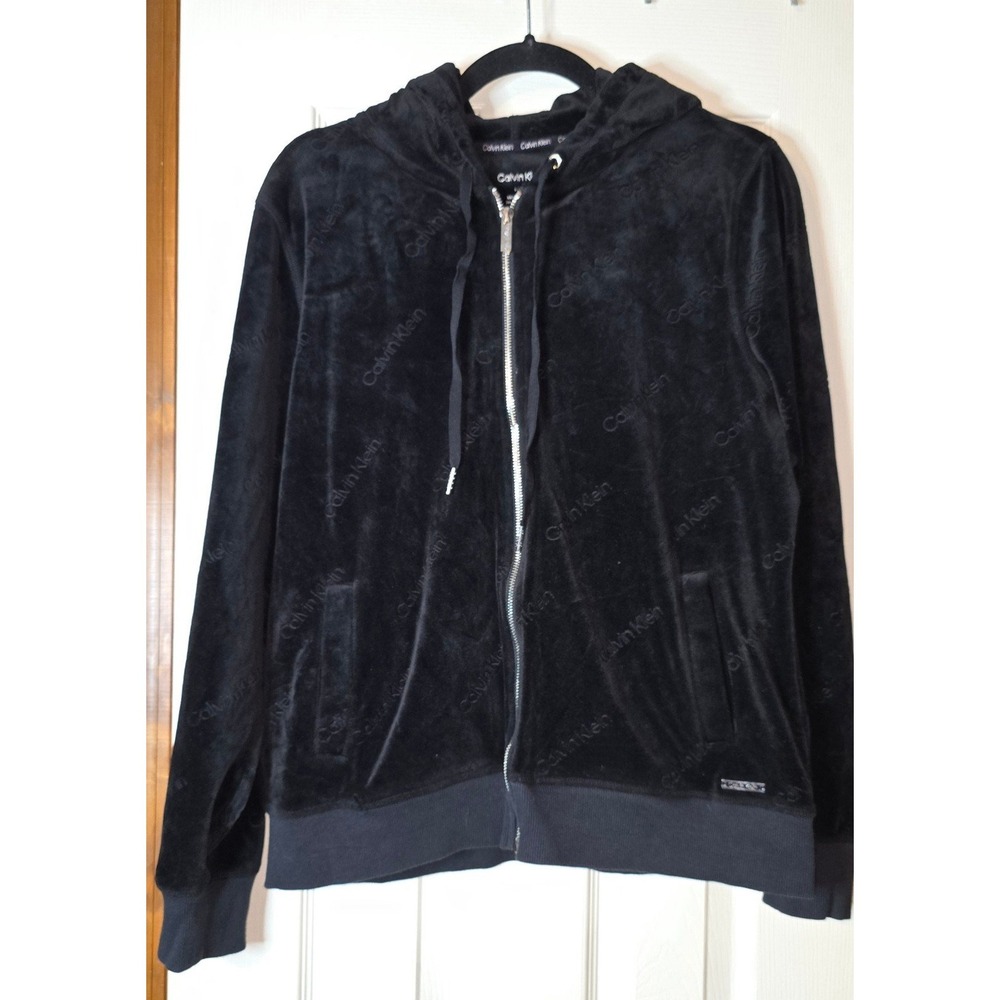 Women's L Calvin Klein Velour Zip Sweatshirt Y2K 90's Trendy Streetwear